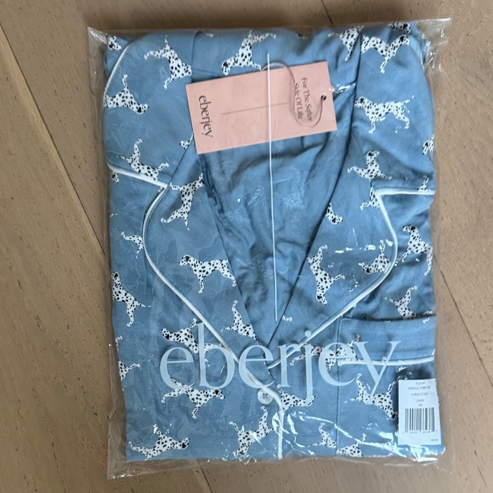 Eberjey Blue Pajama Set with White Dog Pattern